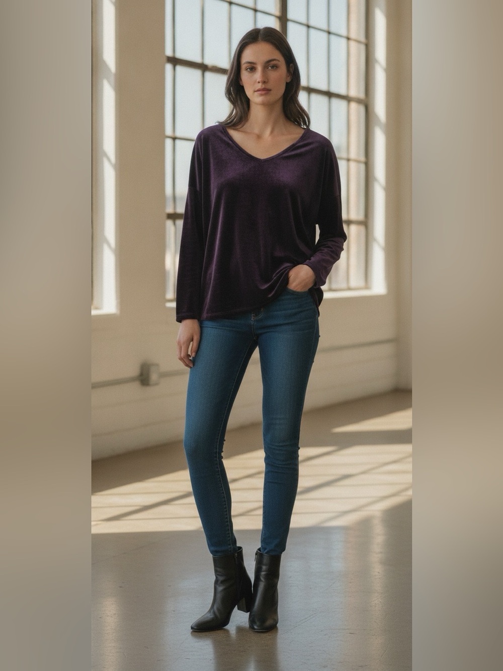 Jules and Leopold purple velvet long sleeve top size large
